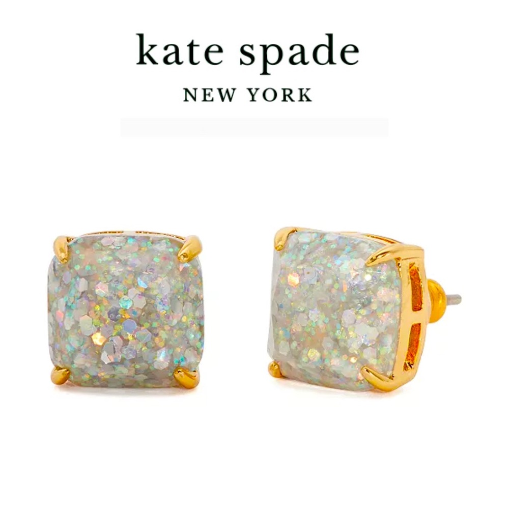 🤍 New Kate Spade  Glitter Crystal Square Stud Earrings (Opal)